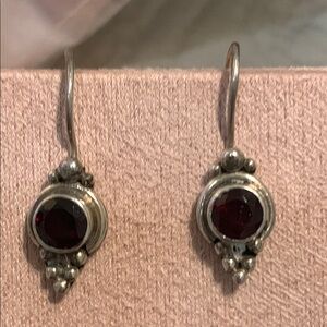 Vintage PreLoved Sterling Silver Garnet Stone Hook Earrings